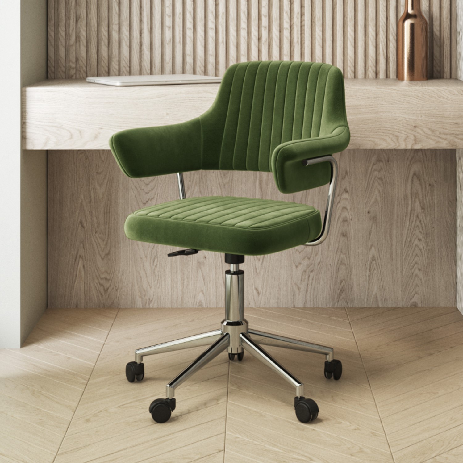Read more about Olive green velvet swivel office chair with arms fenix